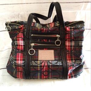 Coach purse, black red plaid